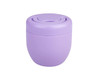 A vacuum food pod in a soft lavender colour with a round design and a lid featuring a circular opening.