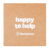 A square sticky note in kraft brown with white text, featuring a logo at the bottom.
