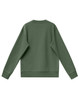 A green unisex crew neck sweater with a simple design and ribbed cuffs. Features a branding logo.