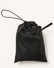 A black drawstring bag made of lightweight nylon, designed for waterproof storage. It features a logo on the side.
