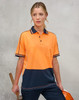 Hi-Vis sustainable short-sleeve polo in orange and navy, featuring a pocket and contrasting trim, with branding.