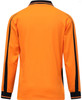 An orange long-sleeve polo shirt with black trim and a logo on the front.