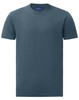 A men's premium cotton short-sleeve tee shirt in a dark blue colour, featuring a logo on the label.