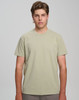 A light green men's premium cotton short sleeve t-shirt with a classic fit and a logo.