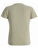 A back view of a ladies' premium cotton t-shirt in a muted olive green shade, featuring short sleeves and a plain design.