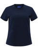 A navy blue short-sleeve tee shirt for women, featuring a simple design and a logo.