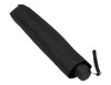 A black compact umbrella folded neatly in a protective fabric cover, featuring a loop for easy carrying.