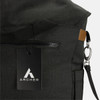 A dark grey messenger bag featuring a zippered pocket, a clip attachment, and a logo.