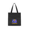 A black cooler bag featuring a logo with trees and a tent design. The bag has two sturdy handles.