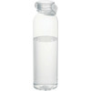 A drink bottle made from recycled plastic, featuring a clear design with a screw-on lid.