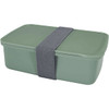 A green 800 ml lunch box with a grey elastic strap for secure closure, featuring a simple, sleek design.