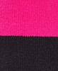 A close-up of a textile featuring pink and black stripes, part of a women's work sock. The image includes a logo.
