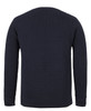 A chunky navy knitted jumper with a crew neck and long sleeves, featuring a back view and a plain design.