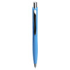 A blue ballpoint pen with a sleek design and a metallic clip. It features a smooth grip for comfortable writing.