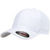 A white cap with a curved brim and a branded label on the side.