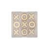A Noughts and Crosses coaster featuring wooden Xs and Os arranged on a clear, square base.