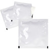 A set of three individually packaged wet wipes in clear plastic, featuring a simple design and a black border.