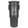 A drink bottle in a matte black finish, featuring decorative patterns and a carrying handle. It has a logo on the front.