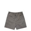 A pair of grey dress shorts featuring an elastic waistband and drawstring. The design is simple with no visible logos.