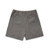 Faded grey dress shorts featuring an elastic waistband and two back pockets. Includes a logo.