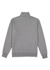 A grey 1/4 zip jumper with a high collar and ribbed cuffs, featuring a logo.