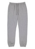 Grey track pants with an elastic waistband, drawstring, and side pockets. Features a brand logo on the waistband.
