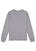 A grey long sleeve t-shirt with a round neck and logo detailing on the back.