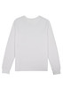 A white long sleeve women's T-shirt with a simple design and cuffs at the wrists, featuring a logo.