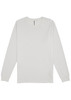 A plain white long sleeve tee with a crew neckline and a logo on the label.