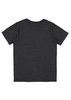 A dark grey short sleeve t-shirt with a plain back design. It has a logo on the back.