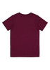 A maroon short sleeve tee featuring a plain back and a logo at the neckline. Suitable for kids.