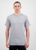 A grey short sleeve men's t-shirt with a crew neck and a simple design, featuring a logo.