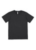 A black short sleeve t-shirt with a round neckline and a logo label on the inside.