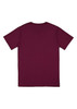 A maroon short sleeve tee with a plain back and a logo on the label.