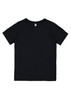 A black short sleeve tee with a standard crew neckline, featuring a logo on the label.