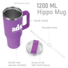A drink bottle in purple with a sturdy handle, featuring a screw-on lid and reusable straw. It has a logo.