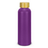 A drink bottle in vibrant purple, featuring a wooden-like lid and a smooth, sleek design.