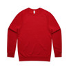 A red jumper featuring long sleeves and a crew neck design, with a logo on the label inside.