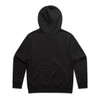 A black hoodie featuring a hood and long sleeves, with a plain back and fitted cuffs.