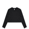 A black long-sleeve cropped t-shirt with a soft fabric and a small branding logo.