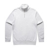 A light grey half zip crew jumper featuring long sleeves and a collar. It has a logo on the front.