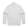 A grey half zip crew jumper, featuring long sleeves and a high collar, with a logo on the back.