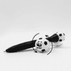 A black pen with white football-shaped ends featuring a logo. The pen has a spinning feature with black and white colours.