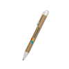 A paper pen with a natural brown body and a white top, featuring a logo on the side.