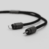 A black charging lanyard with connectors for data transfer and charging, featuring a sleek, durable design.