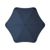A BLUNT Sport Umbrella in dark blue, featuring a unique star-like shape and a central opening mechanism.