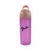A drink bottle in pink with a beige lid, featuring a logo. Suitable for various beverages.