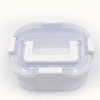 A white and clear lunch box with a secure lid and clip fasteners, designed for food storage.