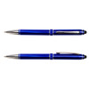 A blue Columbia Aluminium Pen with a sleek metal design and silver accents, featuring a clip and textured grip.