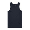 A navy blue singlet with a simple design, featuring a logo on the upper section.